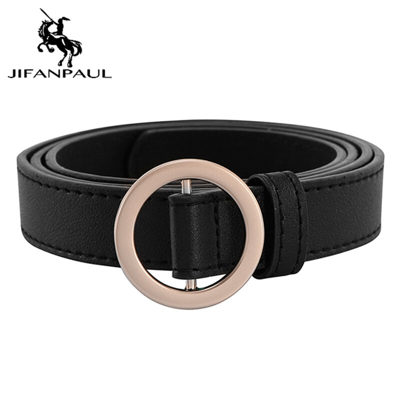 JIFANPAUL-cinturón sencillo y versátil de cuero puro para mujer, moda punk, hebilla redonda de pin, Cinturón fino decorativo de jean, envío gratis