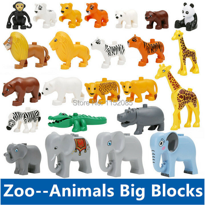 Bloques de construcción de animales, juguetes de jirafa, elefante, Panda, León, mono, Cocodrilo, hipopótamo, pulpo, pingüino, Tigre, ballena, tiburón