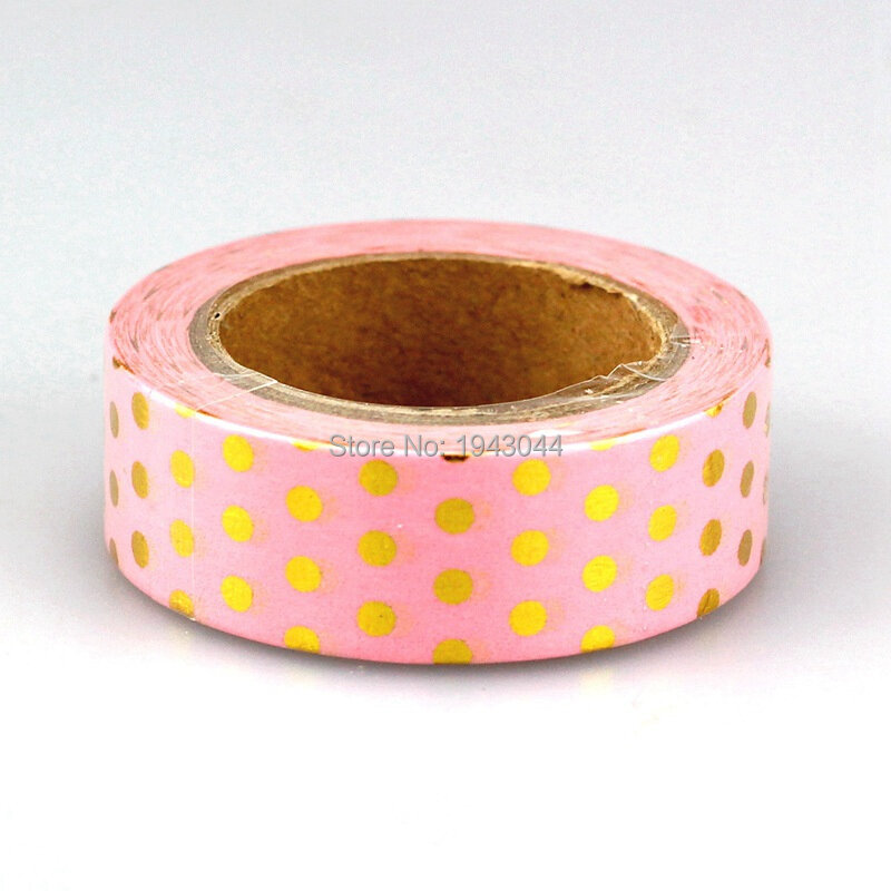 Cintas Washi de papel de aluminio para álbum de recortes, cintas decorativas Kawaii de 15 mm x 10m, color dorado, rosa, azul, piña y puntos, 1 unidad