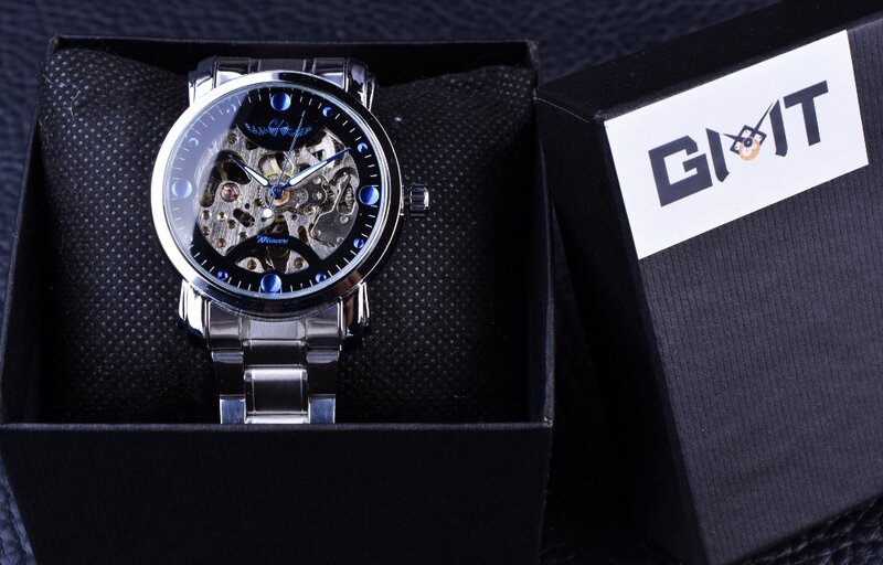 Relógio winner azul oceano, moderno, casual, designer, aço inoxidável, masculino, esqueleto, marca de luxo, relógio automático