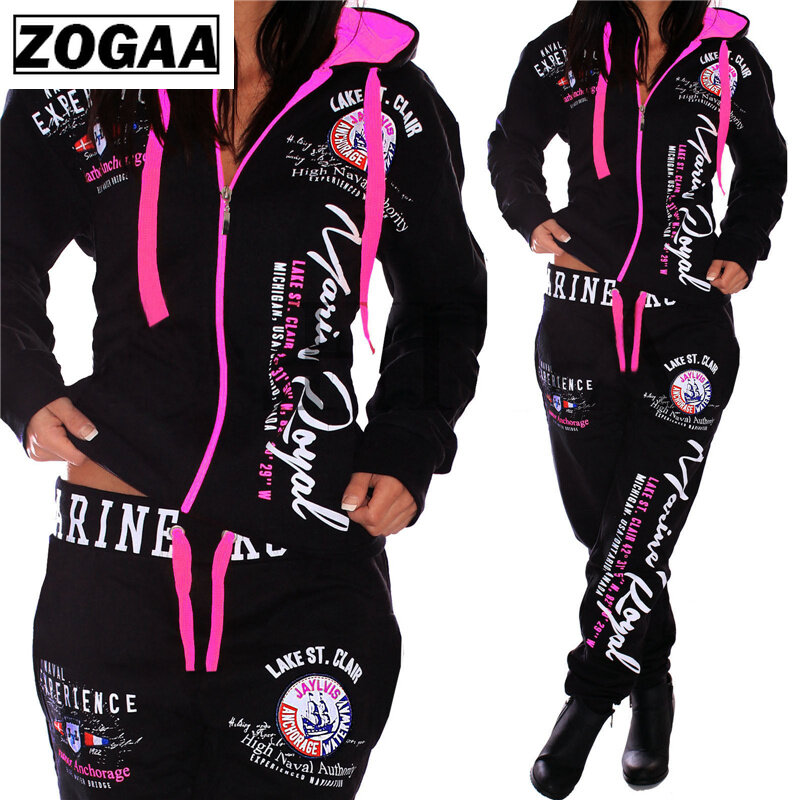 ZOGAA 2021 여성을위한 Tracksuit S-3XL 브랜드 여성 캐주얼 Sportwear 후드 티셔츠와 바지 Women's Sweat Suit Tracksuit Set