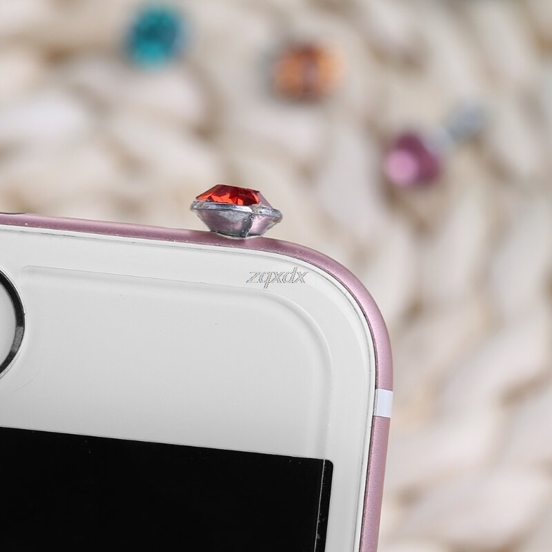 Tapón antipolvo tapón para entrada de auriculares para teléfono inteligente, diamantes de imitación brillantes redondos, 3,5mm, 10166