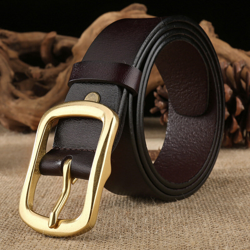 Cinturón de cuero genuino de vaca para hombre, alta calidad, con hebilla, para pantalones vaqueros