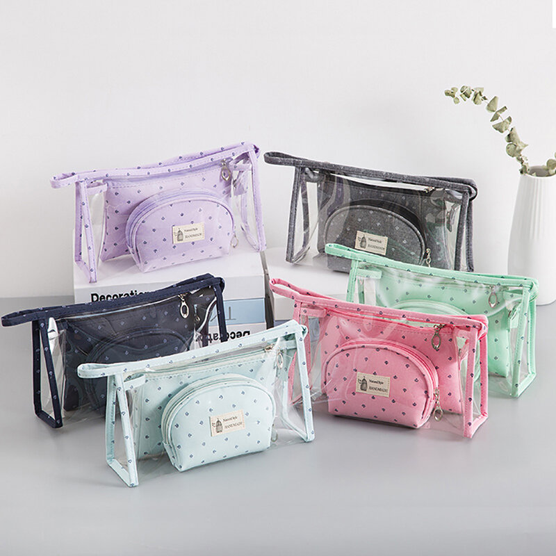 2019 neue 3 Teile/satz Koreanische Stil Transparent PVC Kosmetik Tasche Nette Reise Make-Up Tasche Zipper Waschen Tasche Reise Veranstalter Lagerung tasche