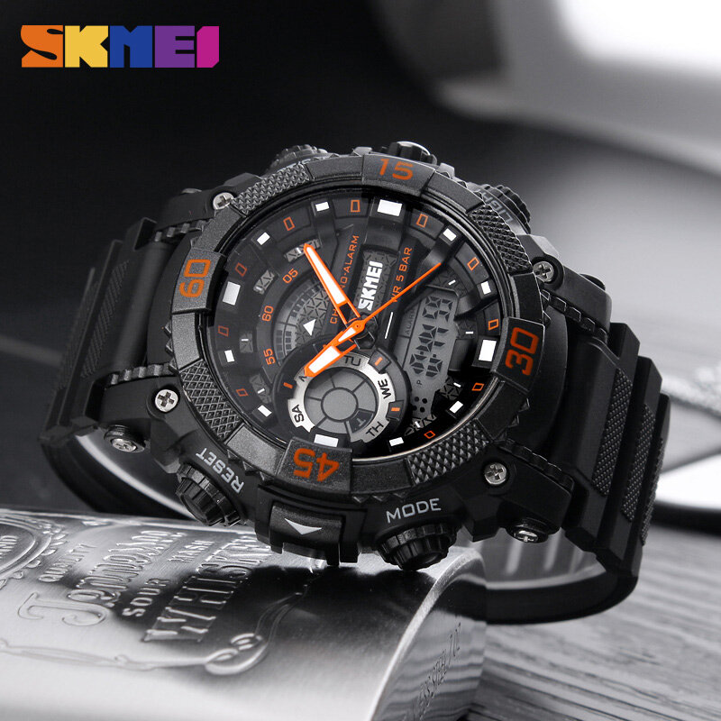 SKMEI-패션 다이얼 야외 스포츠 시계, 남성 전자 석영 디지털 시계, 50M 방수 손목 시계, 1228