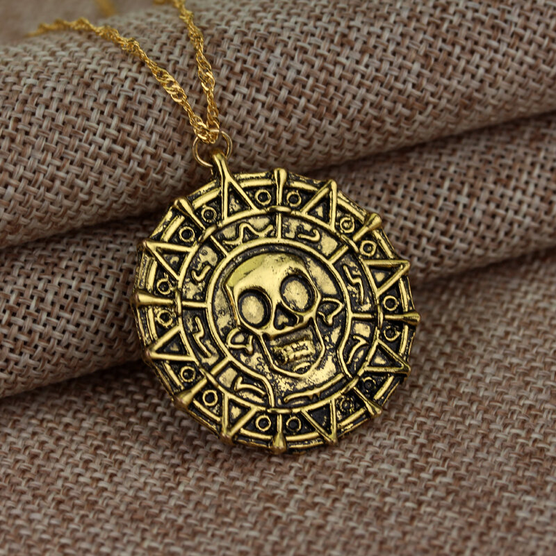 Популярное ожерелье из фильма «Пираты Карибского моря», Джек Спарроу, ацтекская монета, винтажный медальон, золотой, бронзовый, Серебряный ...