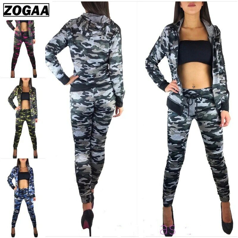 Zogaa 2021 feminino manga longa calças compridas ternos duas peças conjunto de treino esportivo outfit hoodie topo e calça treino feminino conjuntos
