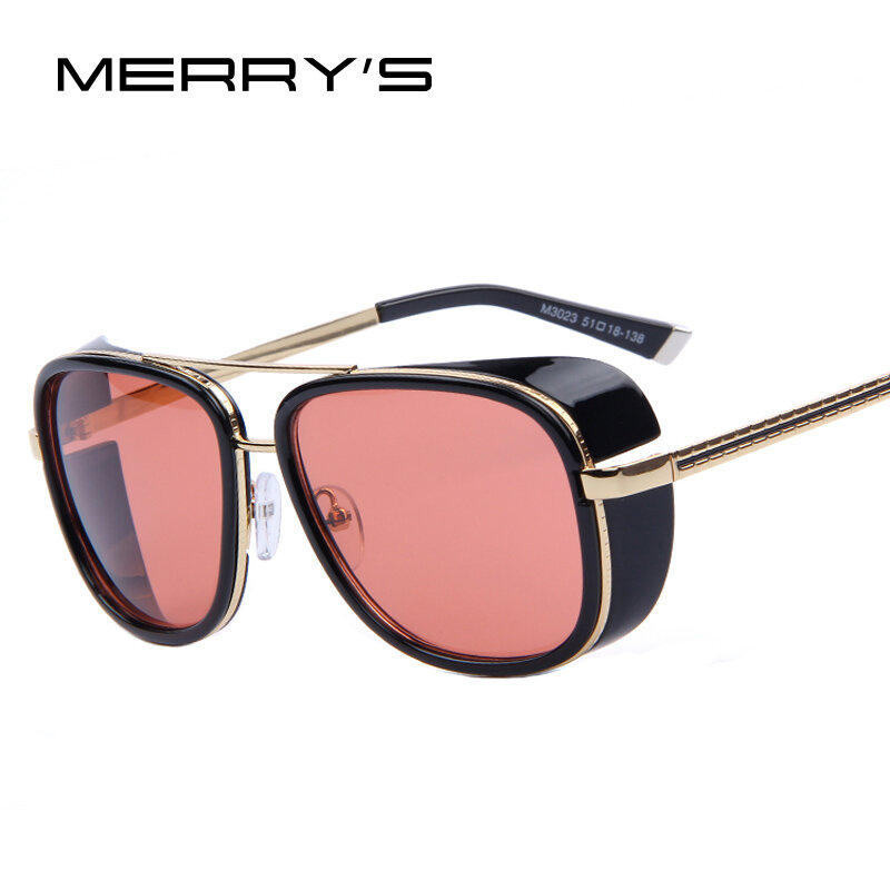 MERRYS Steampunk Sun glasses 남성 미러 디자이너 브랜드 안경 빈티지 선글라스