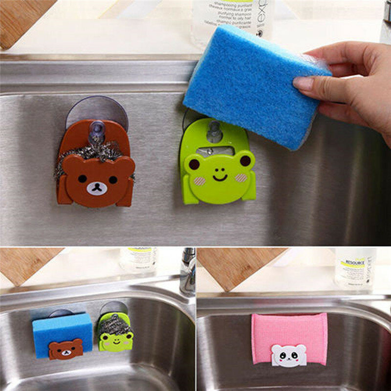 1 Pcs Carton Print Dish Cloth Sponge Holder With Suction Cup Mini Bathroom Shelves Soap Holder