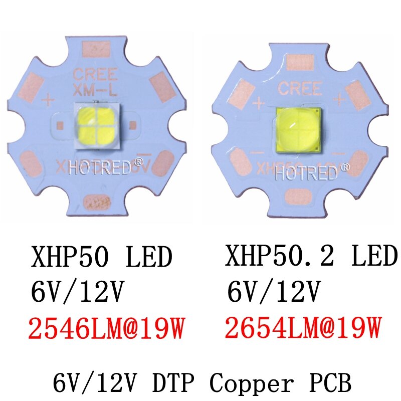Émetteur de 2 générations, blanc froid, neutre, blanc chaud, 6V, 12V, avec PCB en cuivre de 16mm 20mm, CREE XHP50 XHP70 XHP50.2 XHP70.2