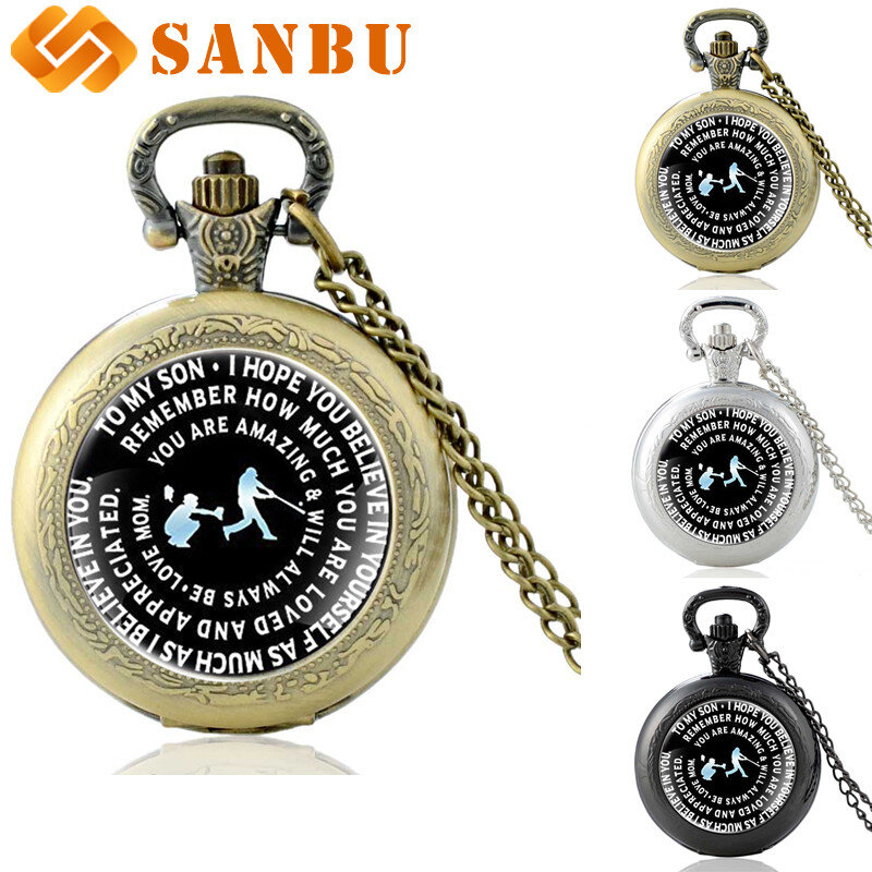 Unique Baseball Game Pocket Watch Vintage Bronze Men Boy Sport Pendant Necklace Best Gift for Son