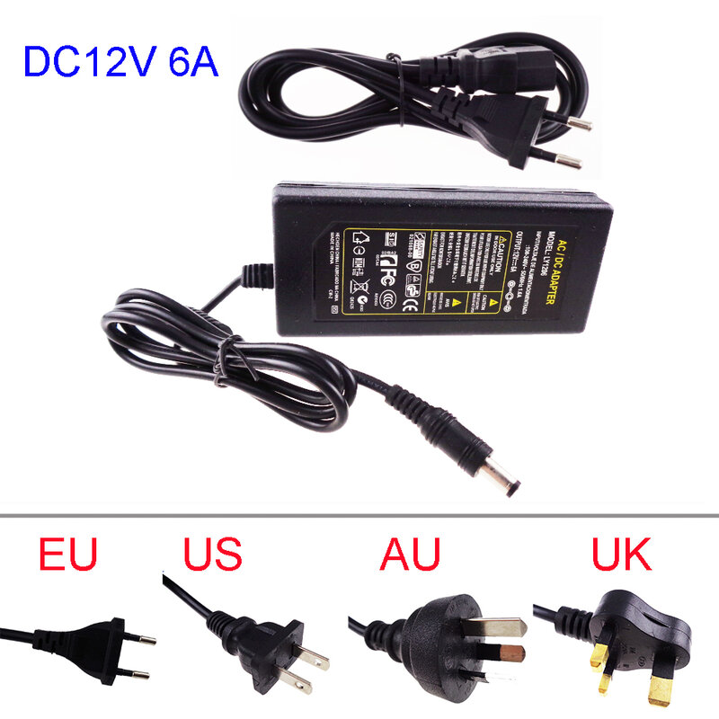 12 V สำหรับ led strip EU/US/UK/AU อะแดปเตอร์ AC110-220V to DC12V 1A 2A 3A 4A 5A 6A 10A สายไฟ 4 ตัวเลือกปลั๊กหม้อแปลง IQ