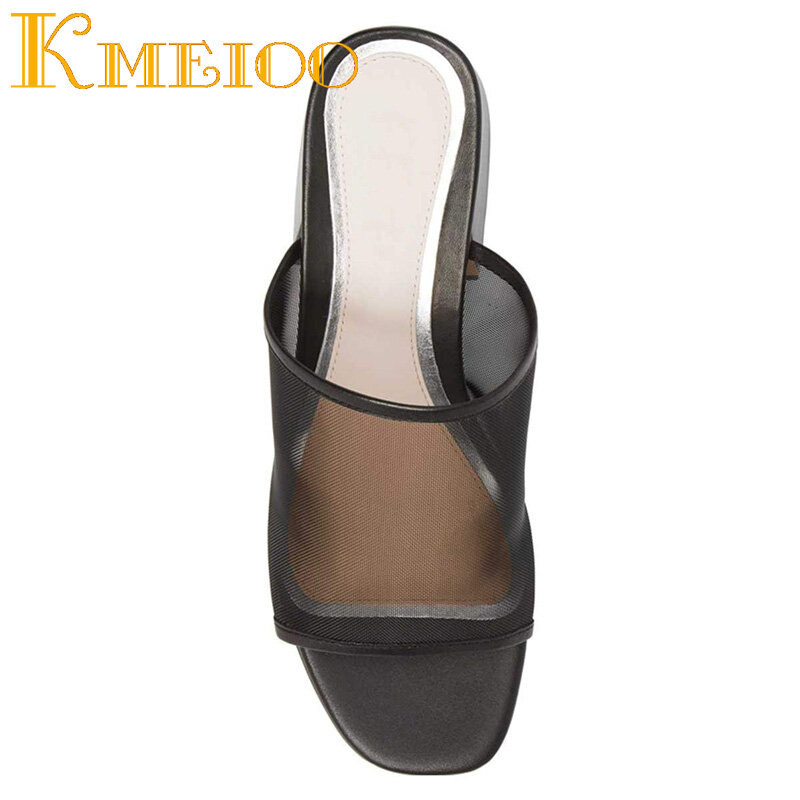 Kmeioo 2020 модные женские туфли, удобные с открытым носком из сетчатого материала; Сандалии с не сужающимся книзу массивным каблуком; Туфли без ...