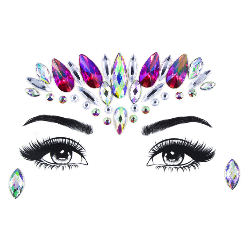 Wajah Perhiasan Permata Membuat Perekat Tubuh Seni Tato Sementara Permata Berlian Imitasi Stiker untuk Festival Pesta
