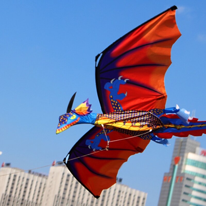 Cometas de dragón 3D con cola para adultos, cometas voladoras para exteriores, línea de cometas de 100m, novedad