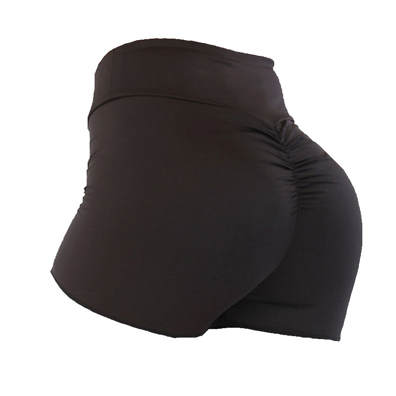 2020 pantalones cortos deportivos de mujer de alta elasticidad de Color sólido pliegues de trasero elástico Casual deportes de alta cintura apretado de tres puntos cortos femenino