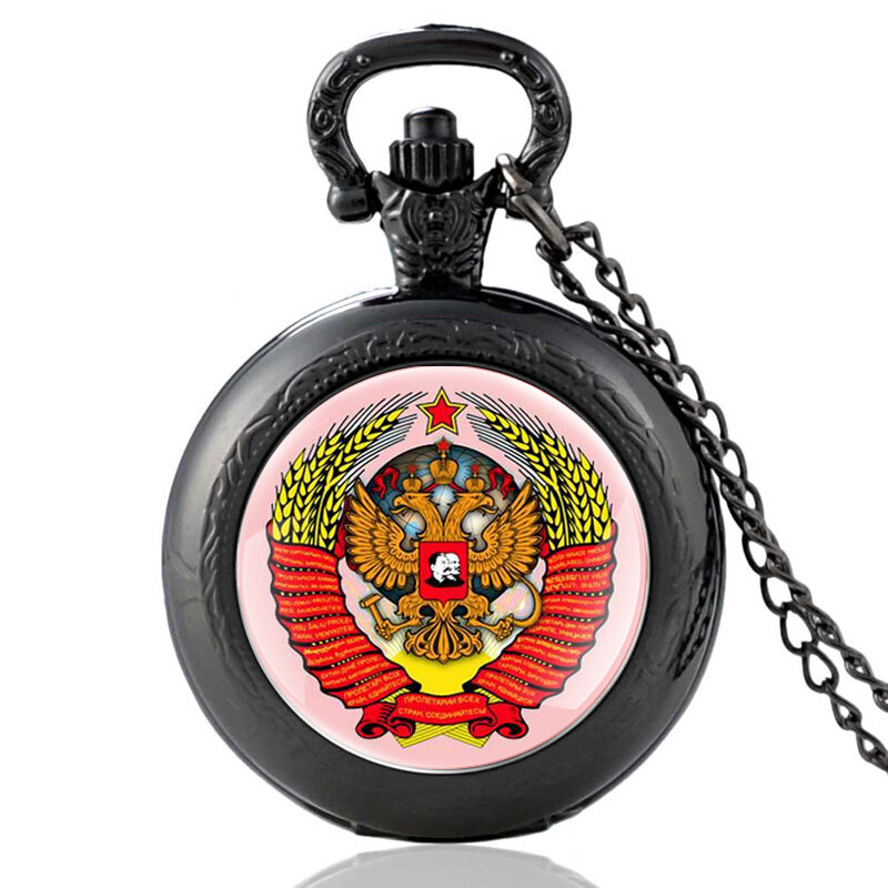 アンティークブロンズソビエト双頭イーグルクォーツ懐中時計クラシックスターリンレーニン鎌ハンマーペンダントネックレス腕時計