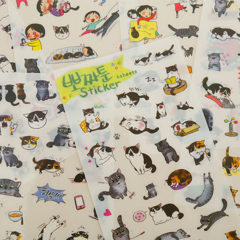6 Buah/Lot Stiker Kertas Imut Anak Perempuan Kucing Kartun Stiker Perencana Scrapbook Jurnal Dekoratif Perlengkapan Sekolah Alat Tulis Kawaii