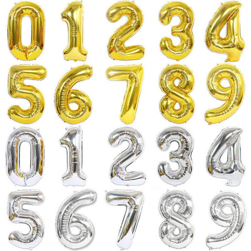 Ballon à hélium avec chiffres de 32 pouces, 1, 2, 3, 4, 5, 6, 7, 8, en aluminium, décoration pour fête prénatale, anniversaire, mariage