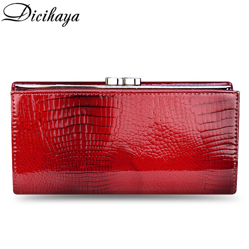 Dicihaya carteira feminina de couro genuíno, carteira para mulheres multifuncional, bolsa de mão de marca feminina billetera com suporte para cartão
