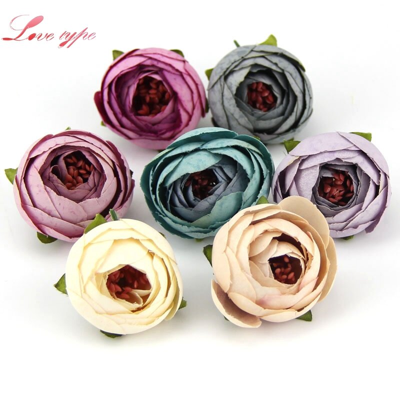 Flores artificiales de seda para decoración de boda, ramo de rosas de té de 3CM, bricolaje, caja de regalo, álbum de recortes, flores falsas, 10 Uds.