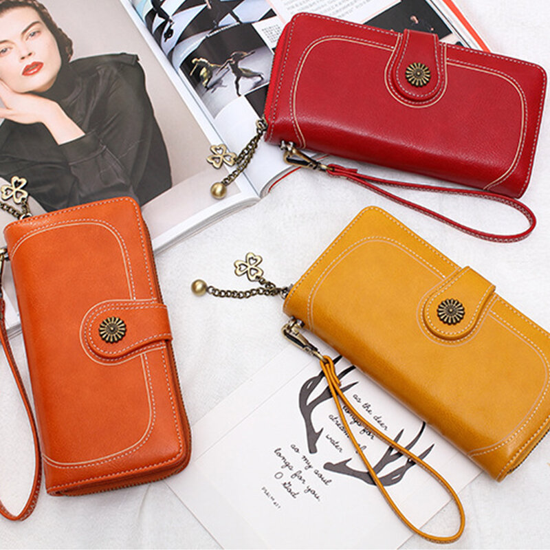 Женский кошелек-клатч, длинный кожаный кошелек для телефона, многофункциональный кошелек на молнии с отделением для монет и карт