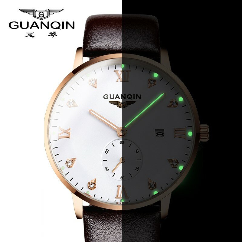 GUANQIN-Relojes Retro de cuarzo para hombre, cronógrafo de lujo, con calendario, luminoso, de segunda mano, masculino