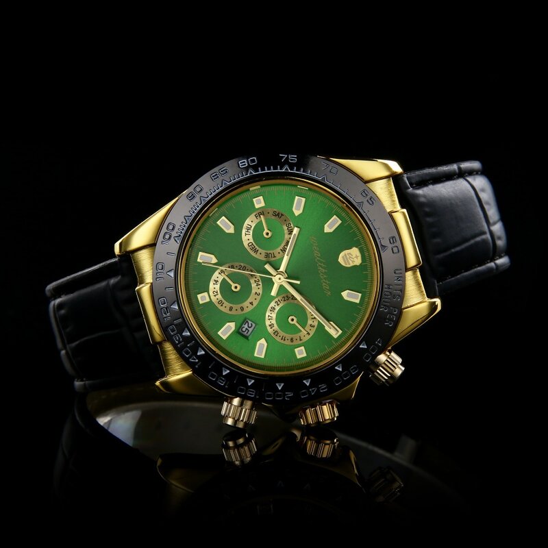 Wealthstar marca de luxo pulseira de couro moda casual negócios esportes militar gmt masculino relógios masculinos papel relógios moda