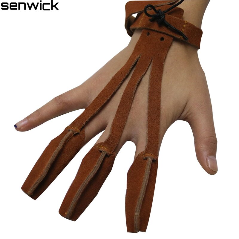 Guante de protección con diseño de 3 dedos, arquería, tiro con arco, guante de cuero, individual, guante de tirador tradicional, mediano