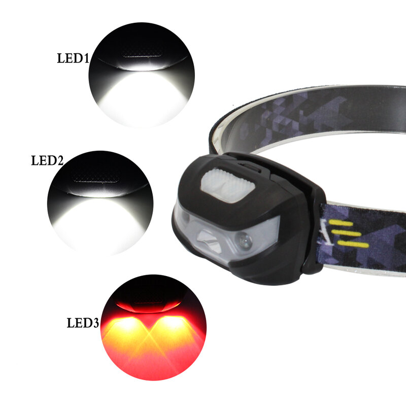 Lanterna de cabeça com sensor de movimento, recarregável, usb, xml t6, led, bateria embutida, 3 modos de lanterna, lâmpada, luz