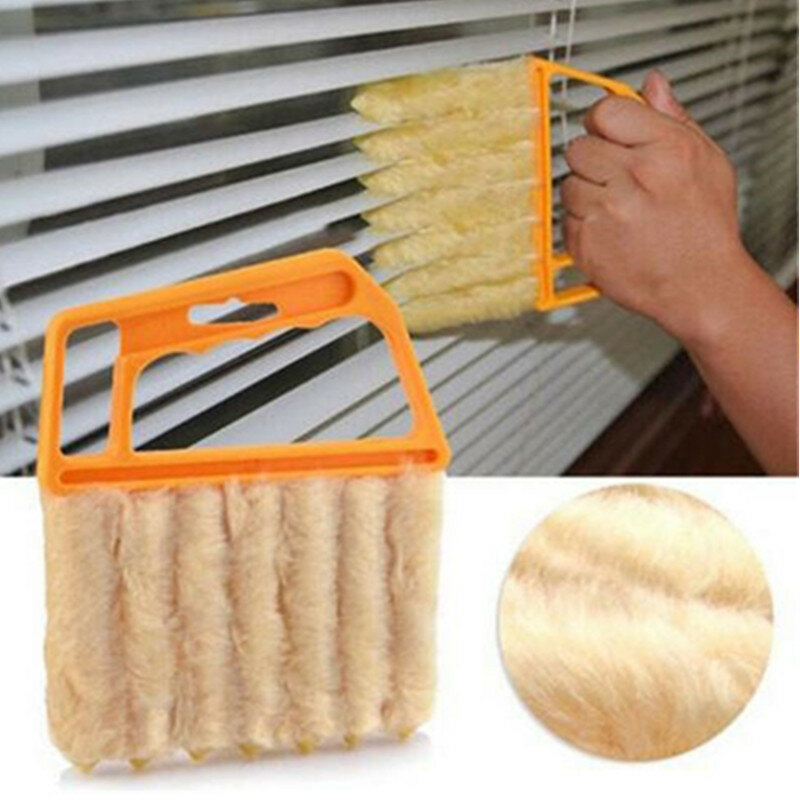 Cepillo de limpieza de ventanas, limpiador de polvo de aire acondicionado con cuchilla veneciana lavable, útil, microfibra, limpieza del hogar