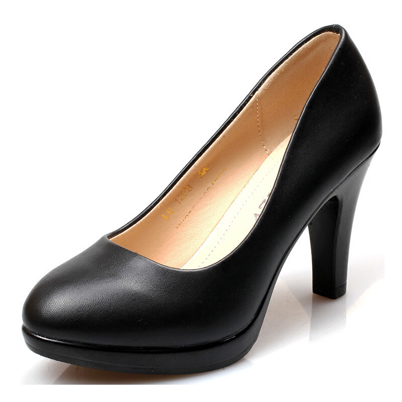 Chaussures noires à talons hauts pour femmes, chaussures de travail avec étiquette pour étudiantes, chaussures professionnelles d'interview, printemps et automne