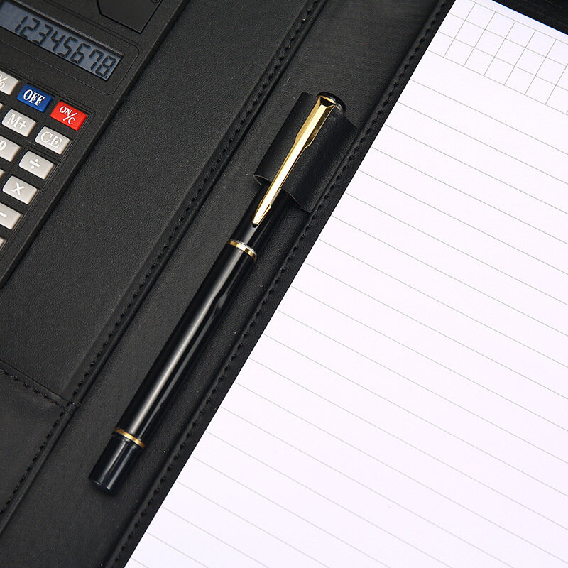 A4 File Organizer Portfolio Folder Document Bags PU Leather Notepad Multi-function Card Holder Pen File Clip Calculator Memo