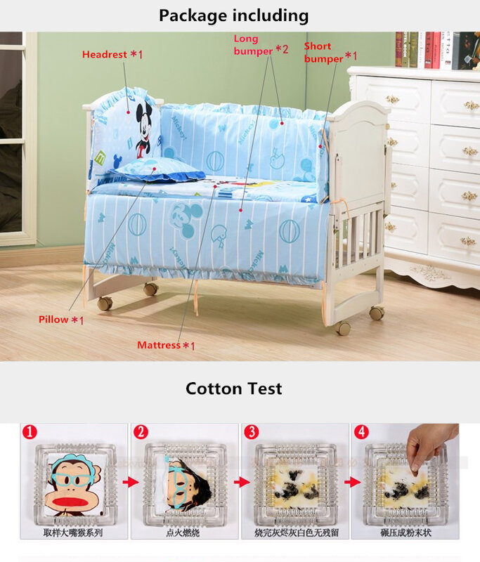 Ensemble de literie mince en coton, 6 pièces, pour bébé, linge de lit, fille et garçon, y compris un oreiller de matelas avec remplissage