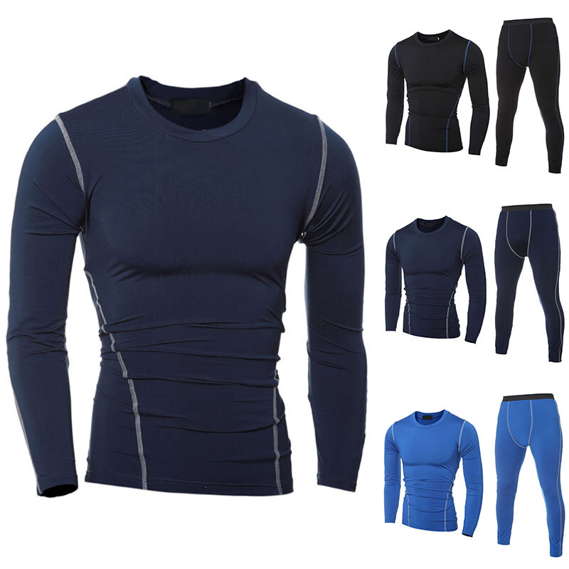 Men's Quick-drying Breathable Sport Gym Workout Tops + Trousers Clothing Tights