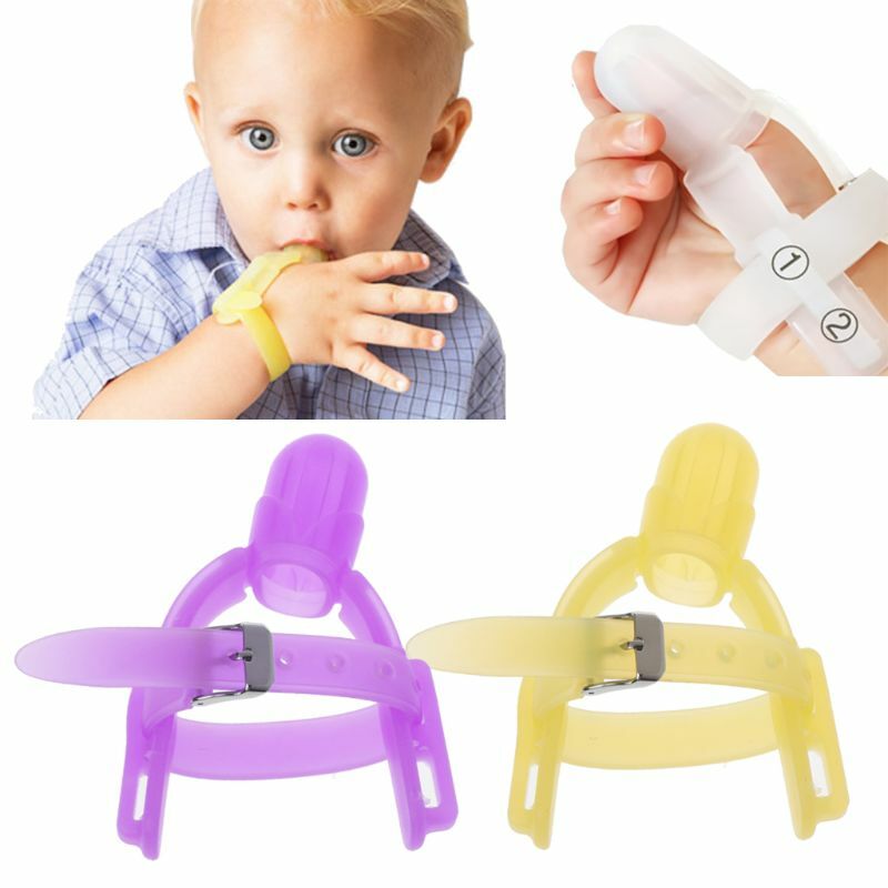 Protège-doigts en Silicone non toxique pour enfants et bébés, 2 couleurs, bande de poignet anti-succion