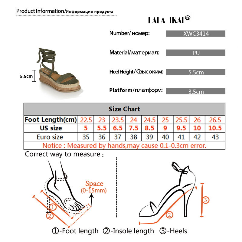 LALA IKAI – sandales compensées à lacets pour femmes, lanière à la cheville, bout ouvert, plateforme, chaussures de fête, talons hauts, été