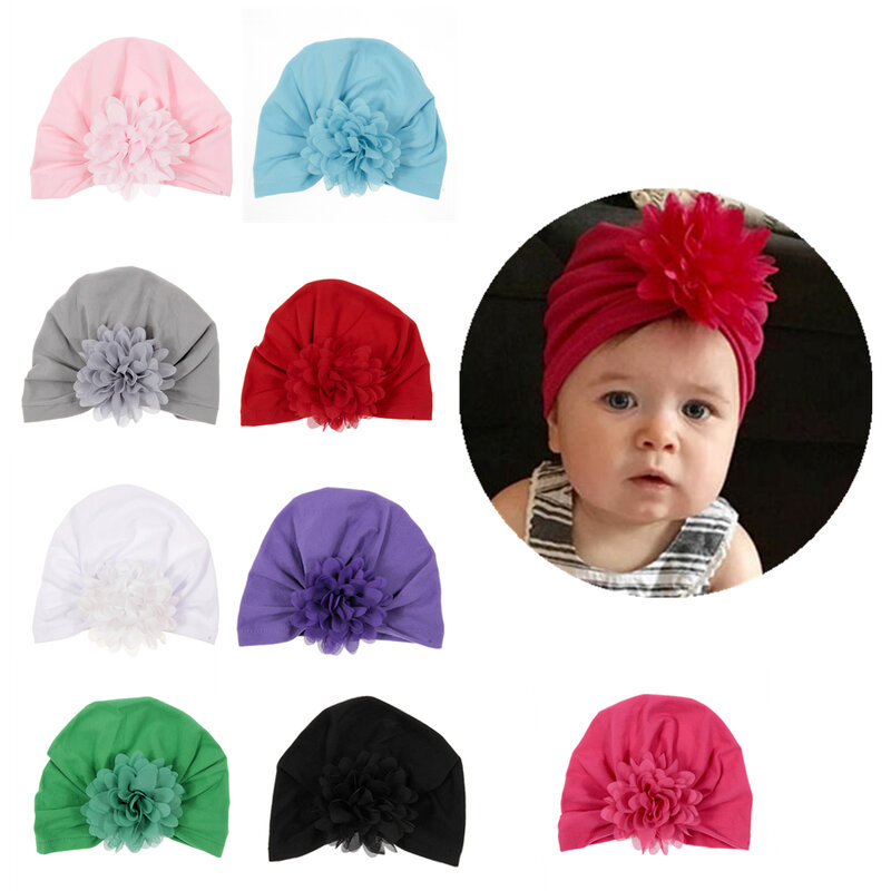 Baru Bayi Sorban Topi Sifon Bunga Katun Anak-anak Topi Beanie Top Knot Buatan Tangan Topi Ulang Tahun Hadiah Natal