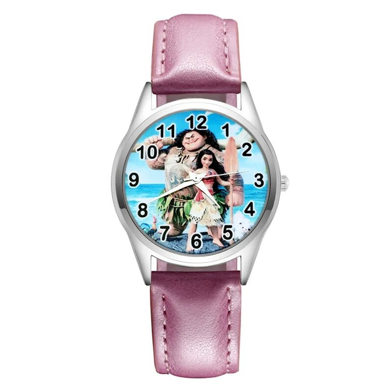 만화 귀여운 모아나 스타일 어린이 시계, 어린이 학생, 소녀 쿼츠 가죽 스트랩 손목 시계, JC41