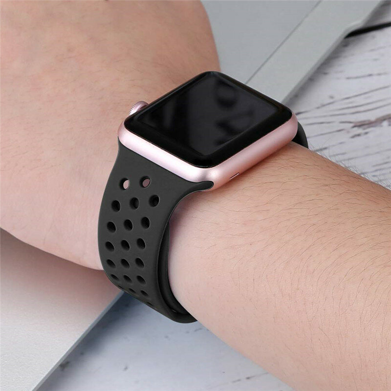 For Apple Watch Bands 38mm 42mm 40mm 44mm Soft Silicone Sport Band Replacement Wrist Strap for iWatch Series 4/3/2/1, Nike+