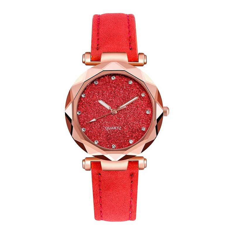 Relógio de pulso feminino casual, relógio romântico com céu estrelado, de couro, strass, design para mulheres, vestido simples, montre femme * a
