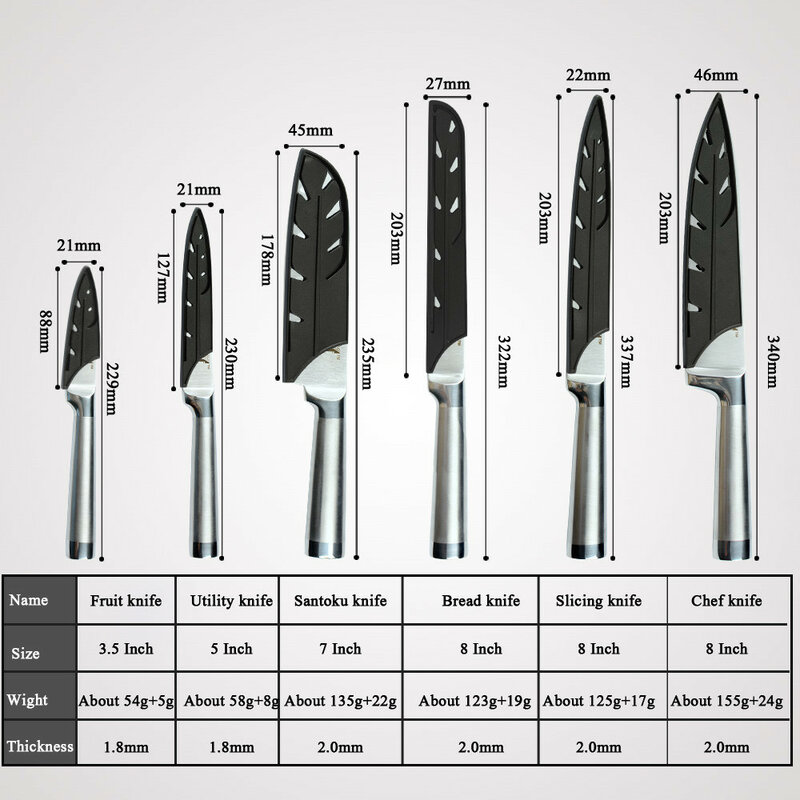 Xyj conjunto de facas de cozinha de aço inoxidável, conjunto de acessórios para facas de cozinha japonesas santoku, utilitárias para corte de pão, faca de cozinha japonesa