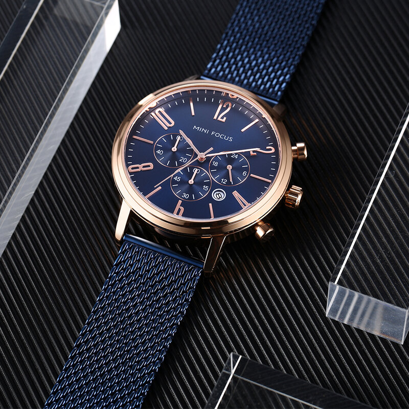 Mini focus relógio masculino de luxo, relógio de pulso cronógrafo para homens de negócios aço quartzo