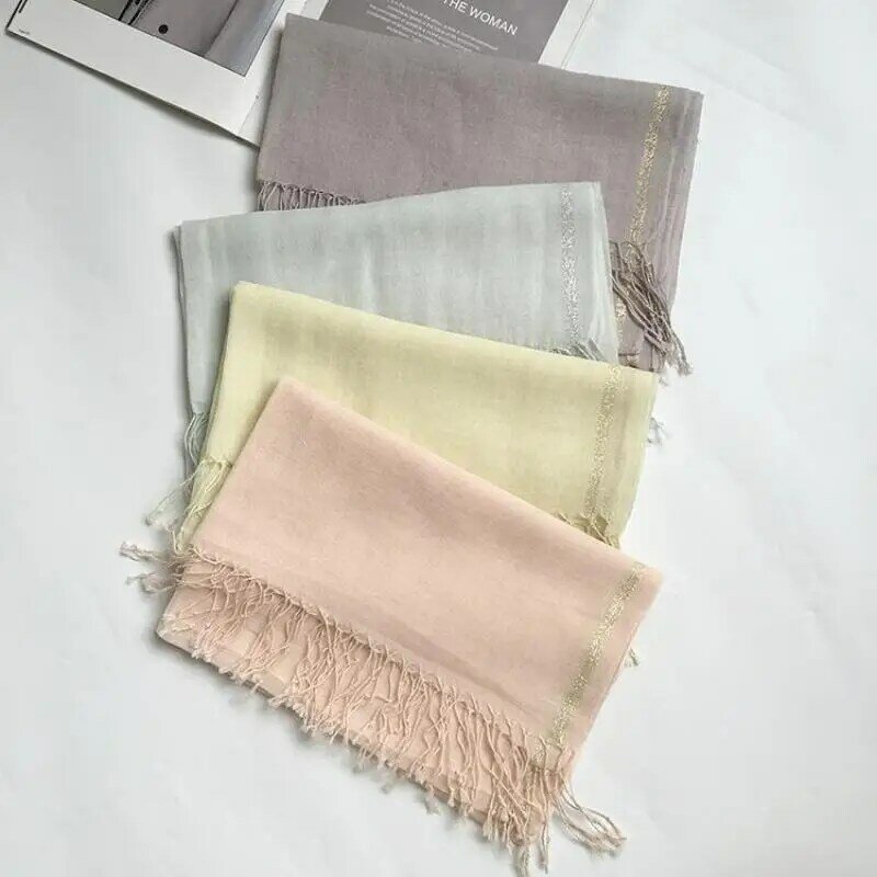 Cachecol unissex, lenço de algodão e linho para mulheres, lenço longo de cor sólida, unissex para primavera, verão e outono e inverno