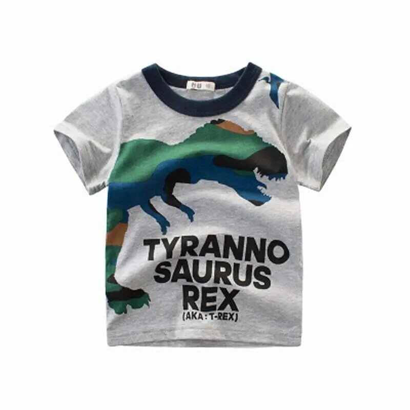 Ropa de verano para niños Camiseta de manga corta para niño pequeño dinosaurio de algodón camiseta de manga corta ropa de bebé niño camiseta Casual 2-10Y camisa