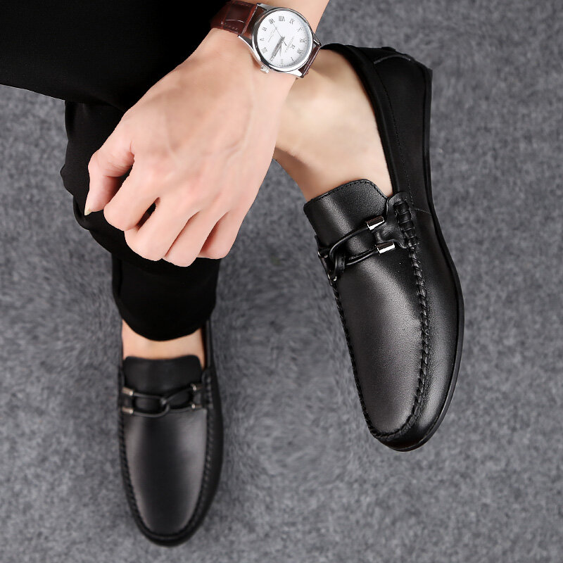 Sapatos masculinos de couro genuíno, calçados rasos confortáveis e respiráveis de marca para homens, primavera, outono e luxuoso, p4, 2019