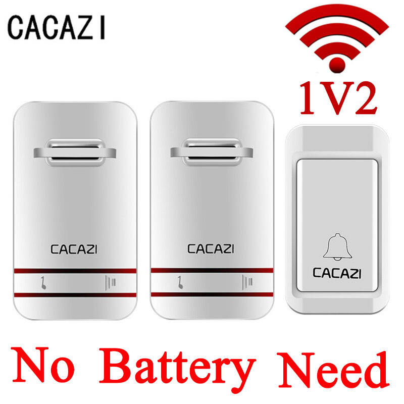 CACAZI Белый беспроводной дверной звонок без батареи, Водонепроницаемый умный дверной звонок, штепсельная вилка стандарта ЕС/США, беспроводно...