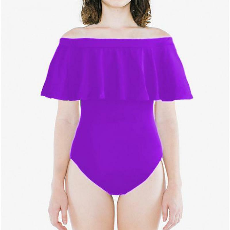 ملابس سباحة من قطعة واحدة ، مثيرة ، أكتاف عارية ، لون خالص ، مع كشكش ، للنساء ، ملابس بحر XL ، مجموعة جديدة 2019