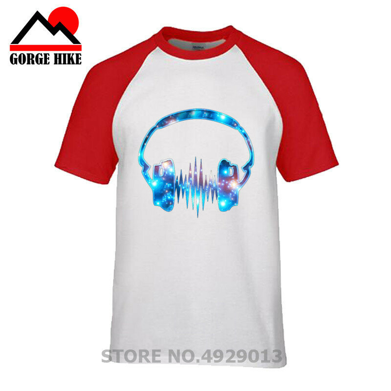 Popular DJ Hombre camiseta vestido verano HEADPHONES WAVE T Shirt Men Galaxy Space Heartbeat T-shirt Music Pulse Print teeshirt