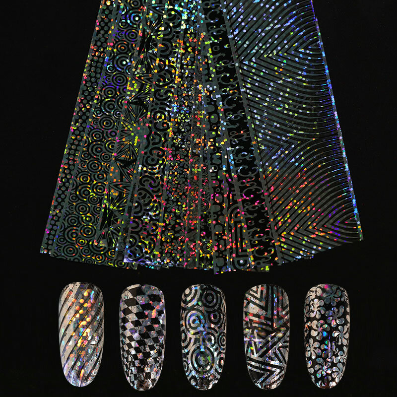 16pcs 레이저 별이 빛나는 하늘 손톱 시트 혼합 디자인 네일 아트 전송 스티커 홀로그램 종이 데칼 매니큐어 손톱 장식
